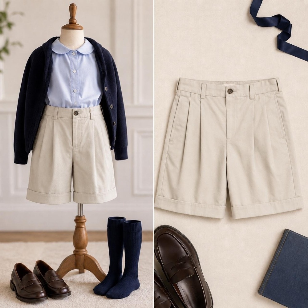 Brooks Brothers Girls 10 Ivory Pleated Cuff Cotton Khaki Shorts School Preppy